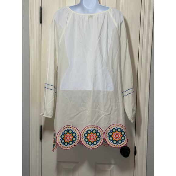 MudPie Embroidered Boho Dress Tassel Tie Peasant Style White Tunic M - Picture 6 of 11